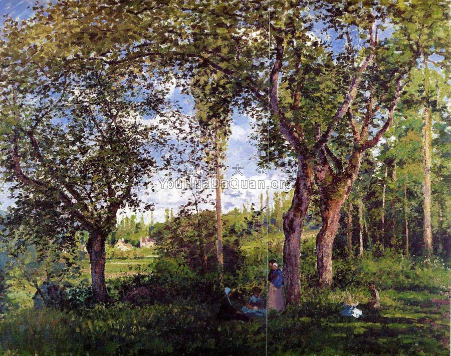 Landscape with Strollers Relaxing under the Trees - 卡米耶·毕沙罗